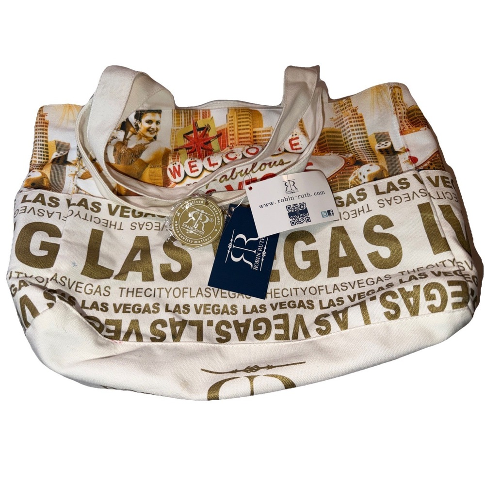 NWT Robin Ruth Large Tote Bag - Nevada Las Vegas Cream & Gold Canvas Bag Casino